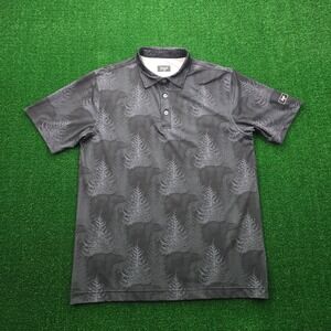 Waggle Ursa Major Polo Shirt Mens Large Black Bear Print Golf Performance AOP